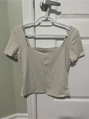 Square Neck Short Sleeve Contour Top in Light Beige